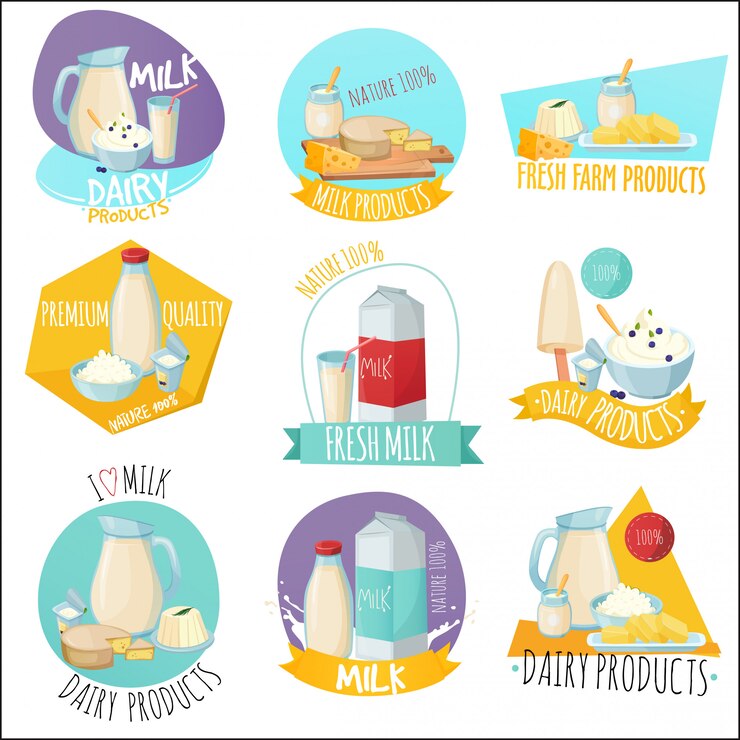 Vector Gratis dairy products set of logos