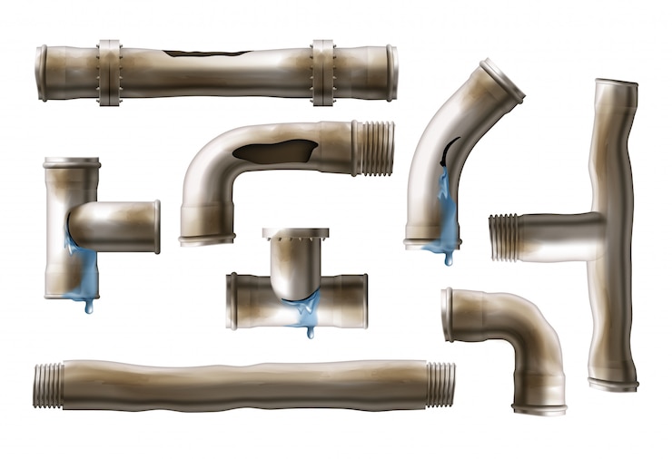 Vector Gratis damaged, rusted steel pipes realistic vector set