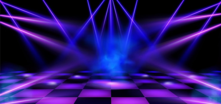 Vector Gratis dance floor stage illuminated by blue and pink spotlights