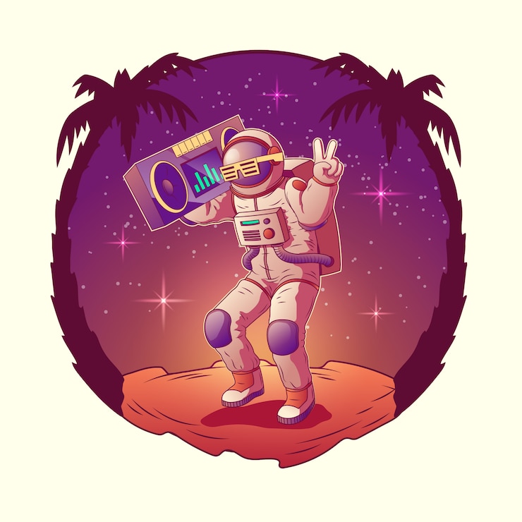 Vector Gratis dancing astronaut or spacemen character in space suit and sunglasses