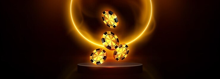 Vector Gratis dark podium with floating golden casino chips