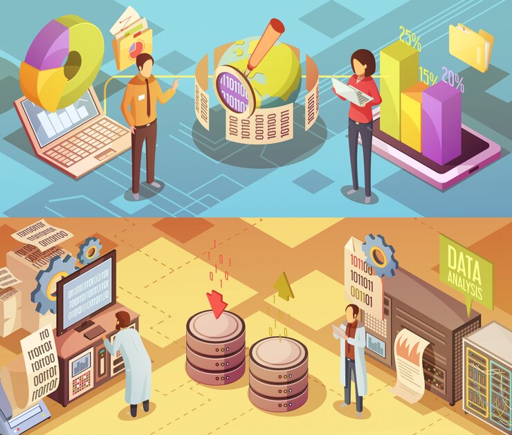 Vector Gratis data analysis isometric banners 