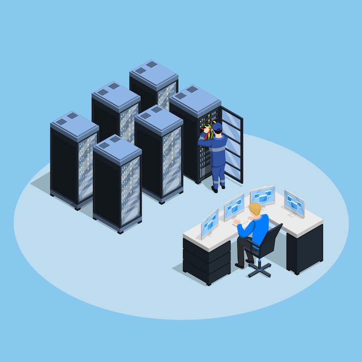 Vector Gratis data center isometric composition