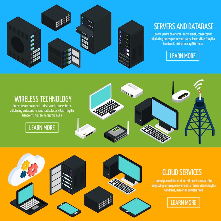 Vector Gratis data center isometric horizontal banners