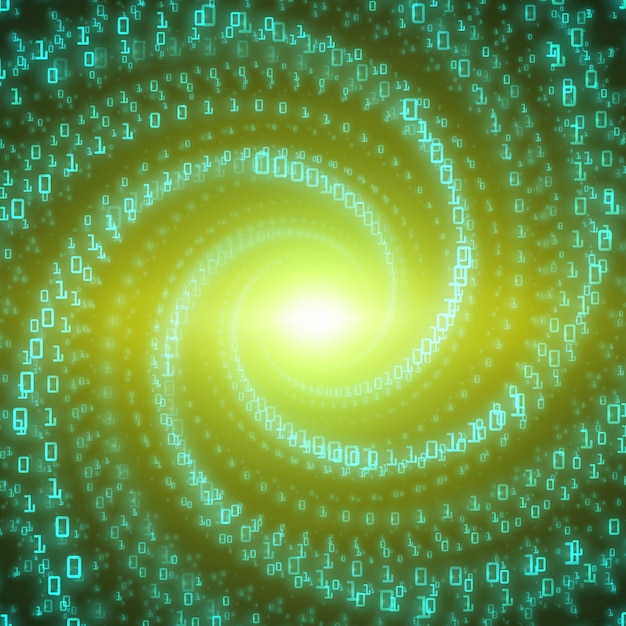 data flow background. green big data flow as binary numbers strings twisted in infinity tunnel