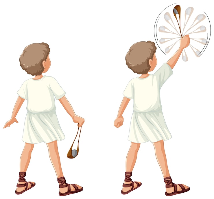 Vector Gratis david pulls stone from sling ancient man cartoon