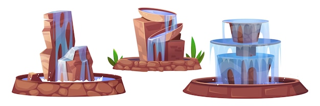 Decorative city park fountain with falling water