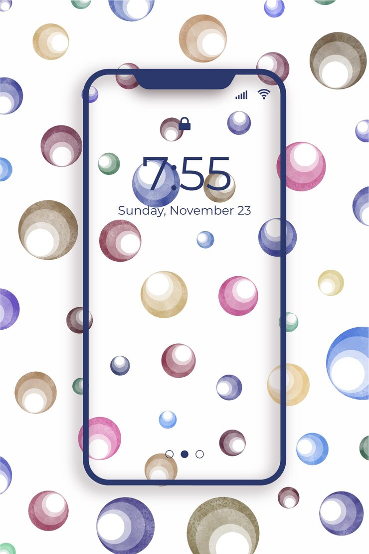 Decorative mobile wallpaper with bubbles in watercolor style