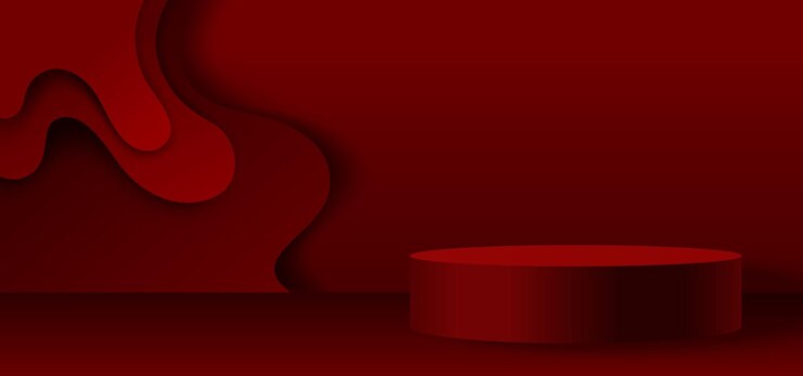 Vector Gratis deep red studio with podium on wavy backdrop