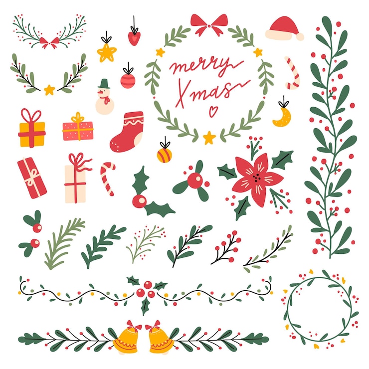 Vector Gratis dekorasi natal dalam desain datar