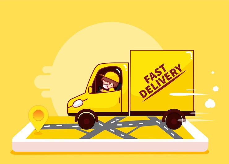 Vector Gratis delivery man driving on the way