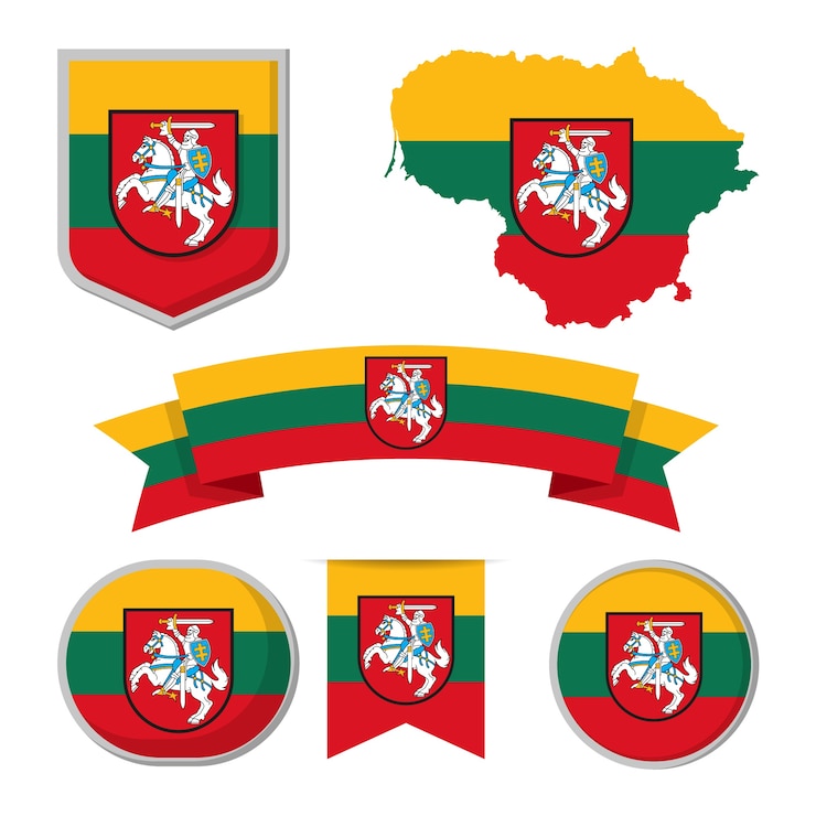 Vector Gratis desain datar bendera lithuania dan koleksi lambang nasional