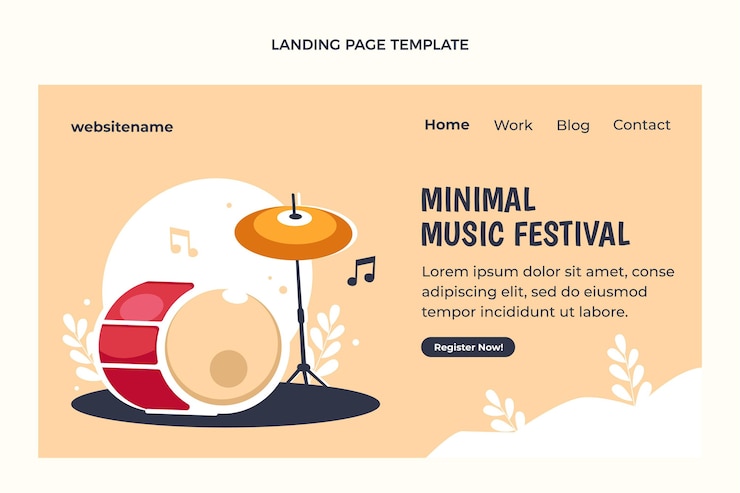 Vector Gratis desain datar halaman landas festival musik minimalis