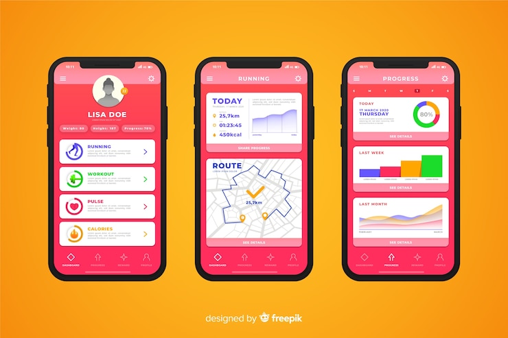 Vector Gratis desain datar infografis aplikasi seluler kebugaran