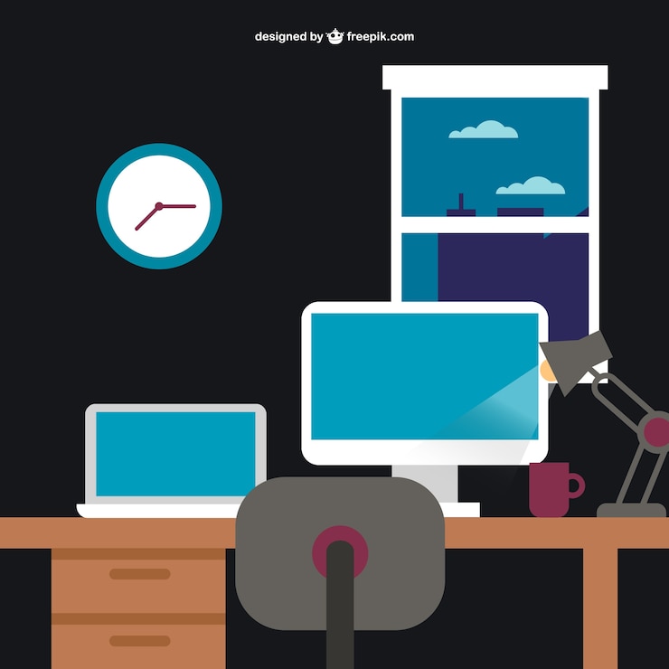 Vector Gratis desain datar kantor kerja larut malam