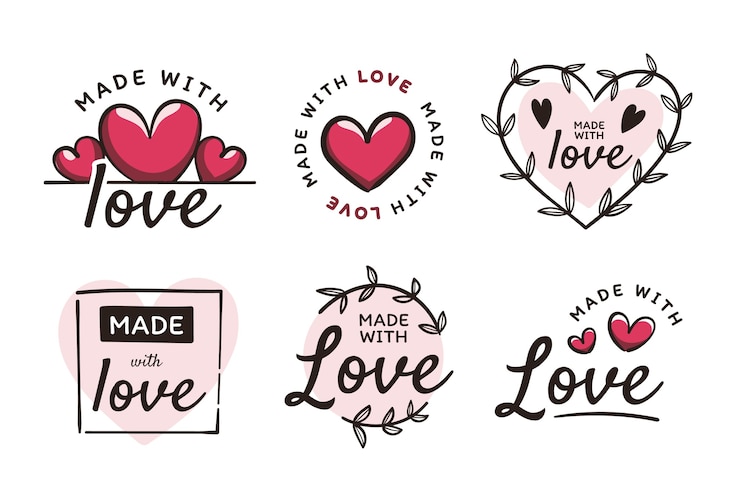 Vector Gratis desain datar koleksi label dibuat dengan cinta