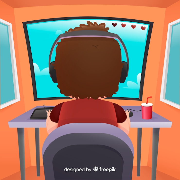 Vector Gratis desain datar latar belakang gamer komputer