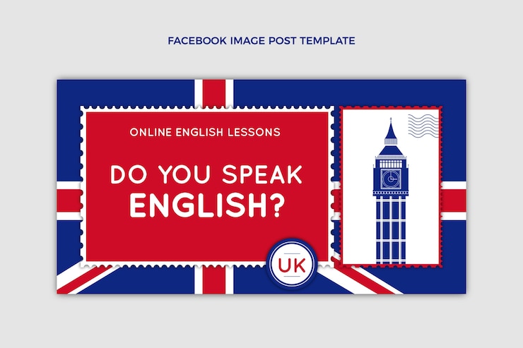 Vector Gratis desain datar postingan facebook pelajaran bahasa inggris