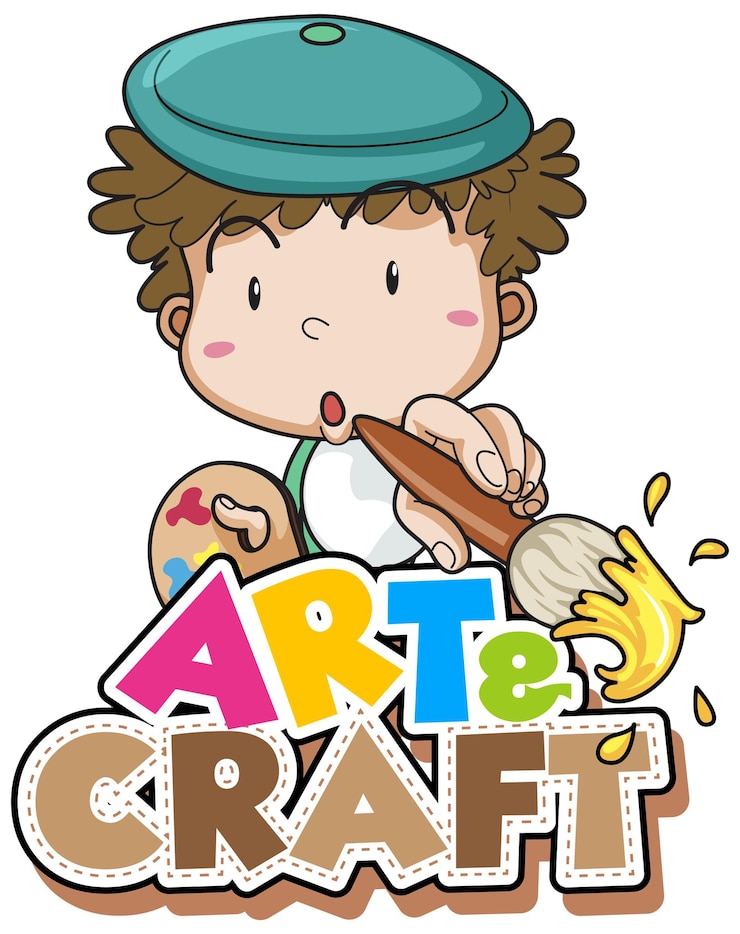 Vector Gratis desain font untuk seni kata dan kerajinan dengan anak laki-laki melukis
