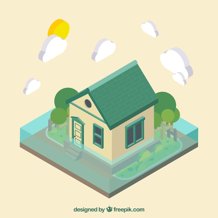 Vector Gratis desain isometrik dengan banjir di sekitar rumah