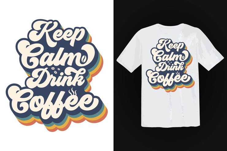 Vector Gratis desain kaus kopi, tipografi vintage dan seni huruf, slogan retro