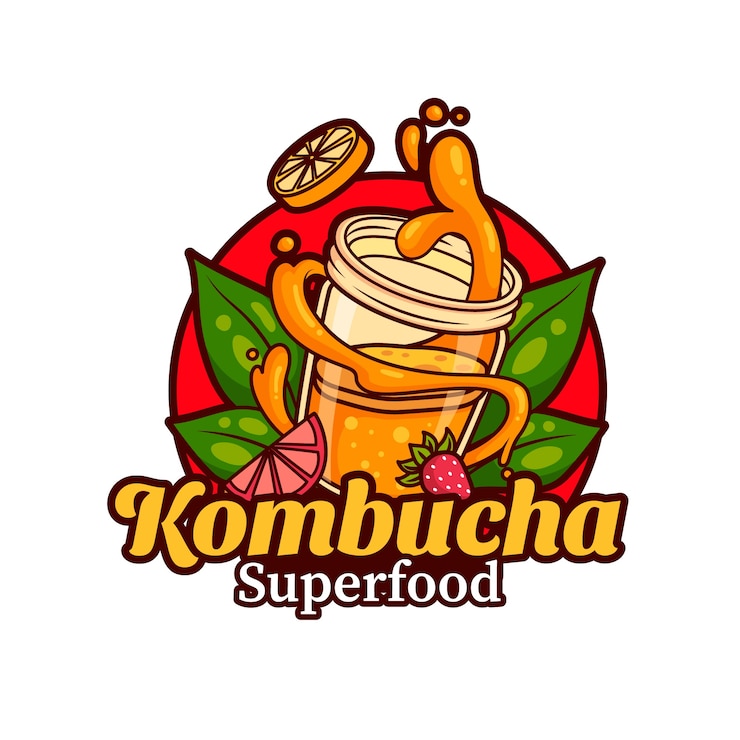Vector Gratis desain logo kombucha digambar tangan