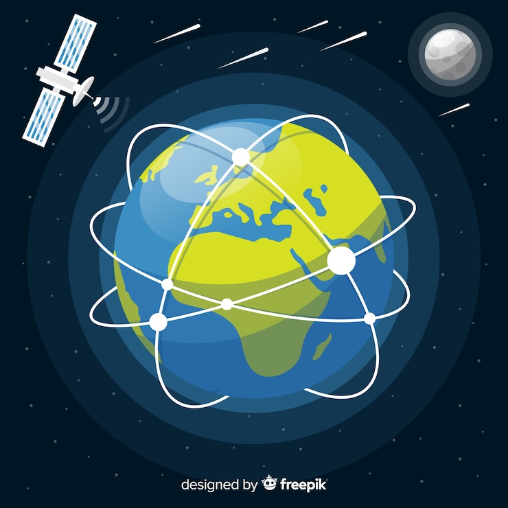 Vector Gratis desain planet bumi dengan pesawat luar angkasa