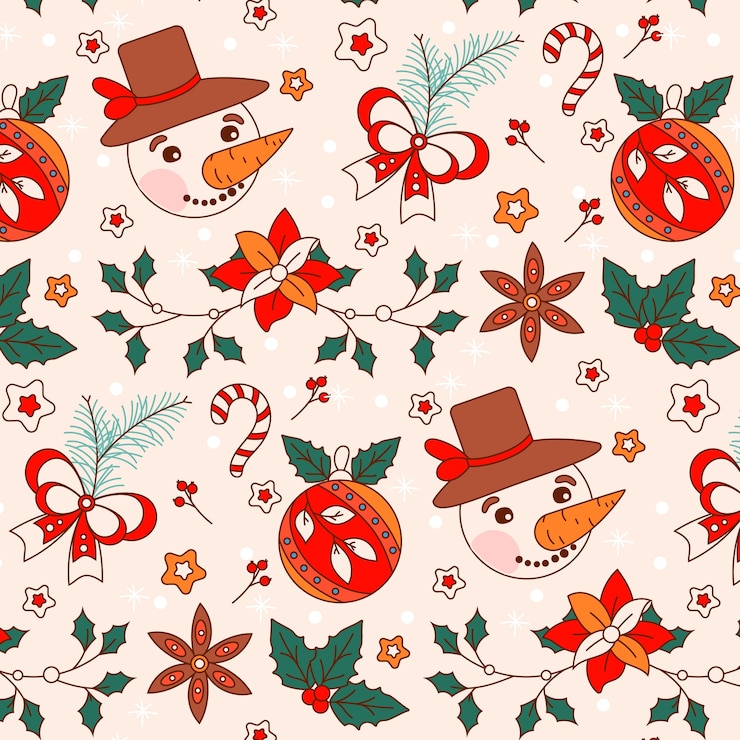 Vector Gratis desain pola digambar tangan untuk perayaan musim natal