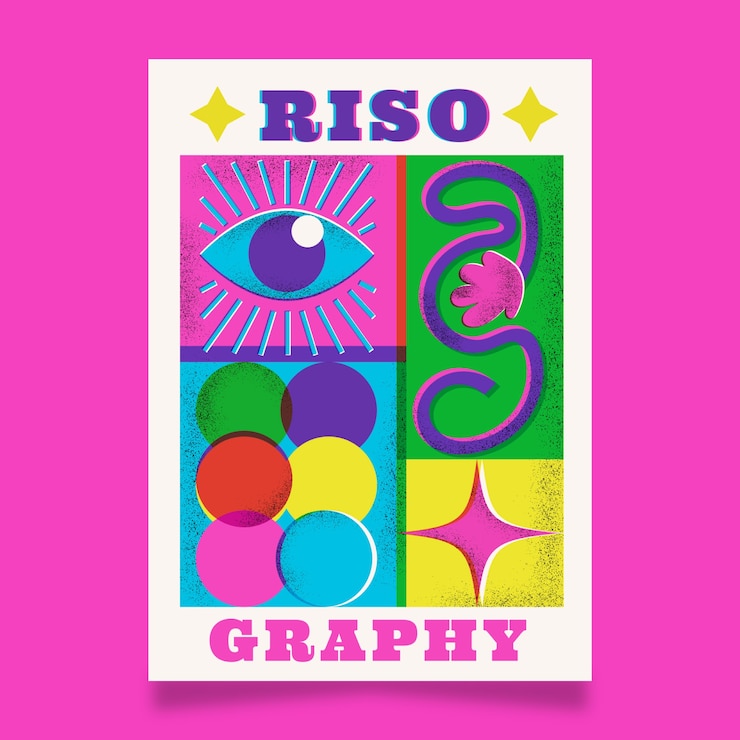 Vector Gratis desain poster risograf digambar tangan