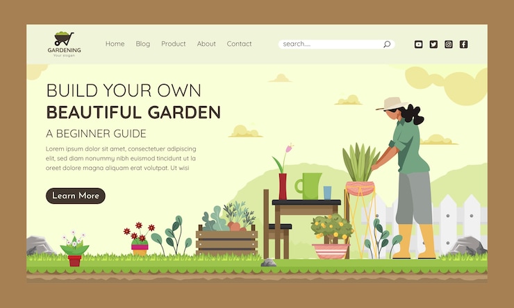 Vector Gratis desain templat halaman arahan berkebun