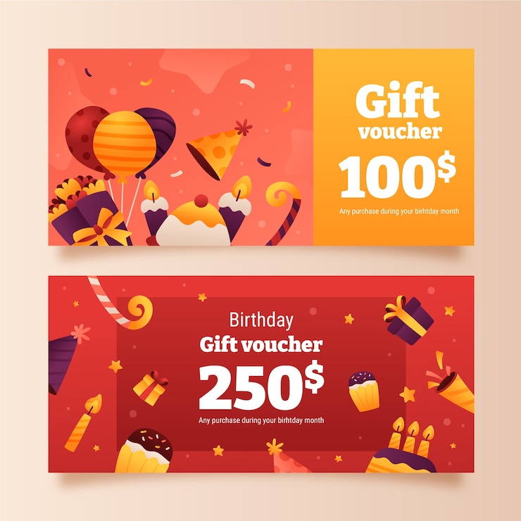 Vector Gratis desain voucher hadiah ulang tahun gradien