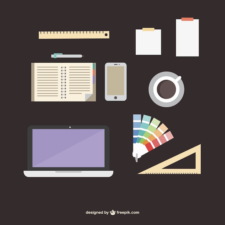 Vector Gratis designer office supplies flat kit 