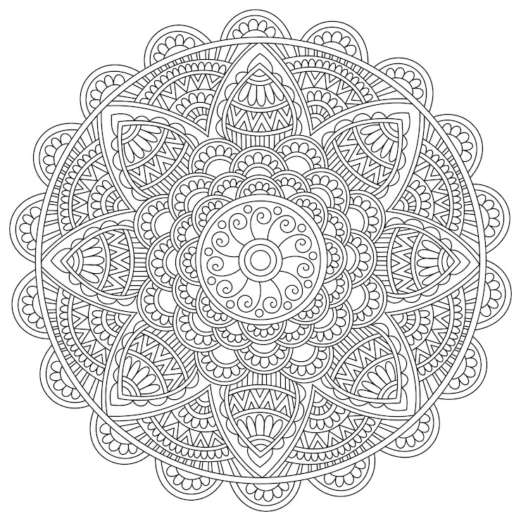 Vector Gratis  detailed floral mandala design, vintage decorative element for coloring book, beautiful artistic oriental pattern for anti-stress therapy. 