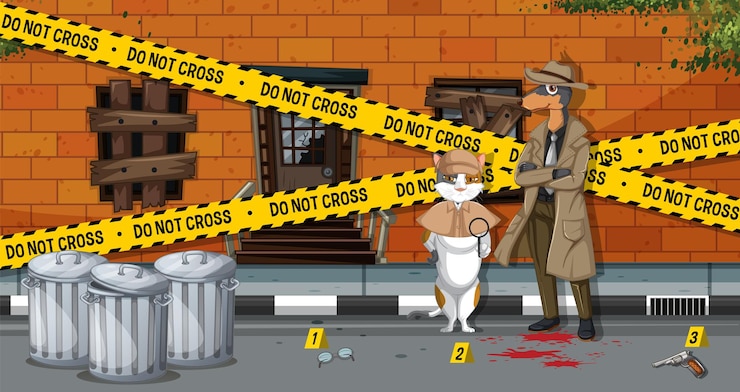 Vector Gratis detective cat and dog looking for clues in template
