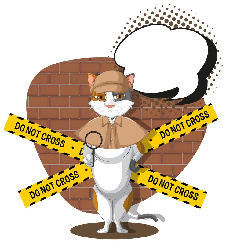 Vector Gratis detective cat looking for clues in template