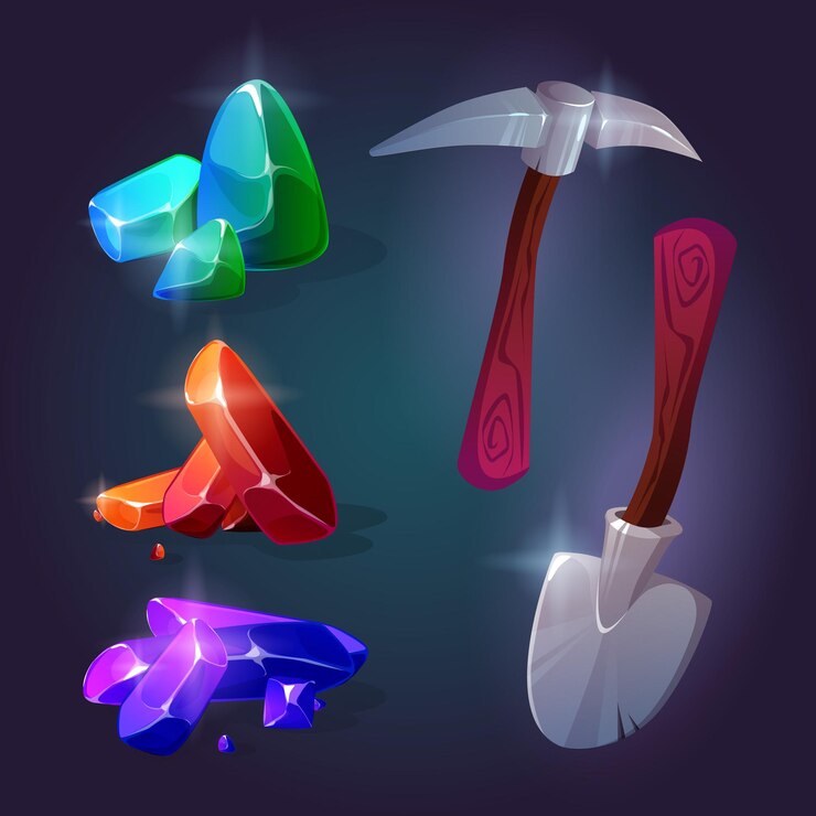 Vector Gratis diamonds and gemstones mine game icons
