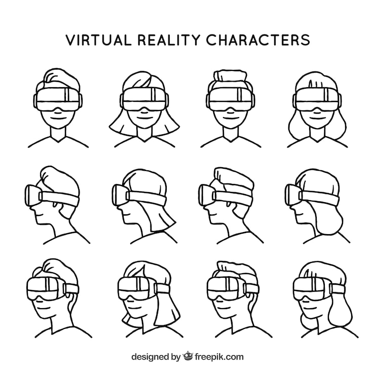 Vector Gratis different characters with virtual reality glasses