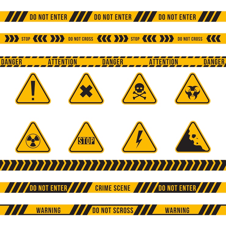 Vector Gratis different danger ribbon and sign flat set