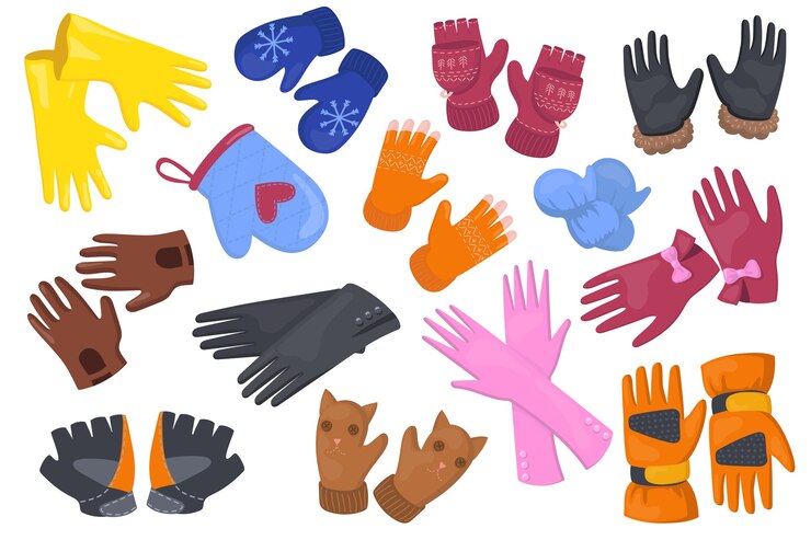 Vector Gratis different gloves flat illustration set. cartoon protective pair of mittens, mitts for hands  isolated vector illustration collection. winter accessories and design concept