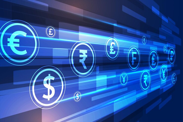 Vector Gratis digital currency exchange techno concept background design