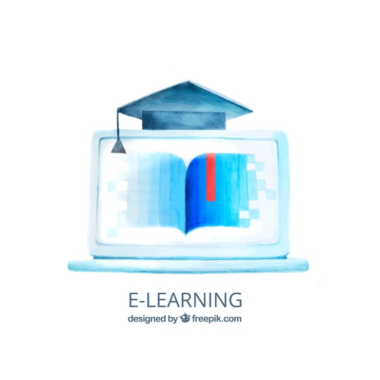 Vector Gratis digital education background with computer painted in watercolor