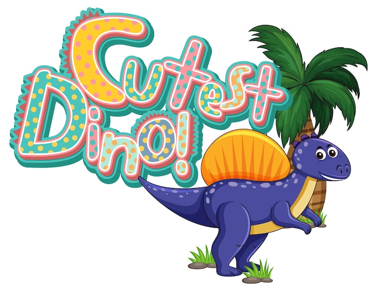 Vector Gratis dinosaur cartoon character with cutest dino font banner