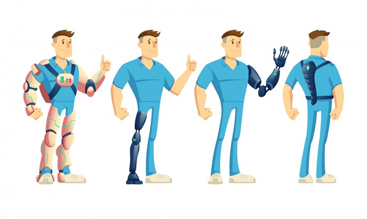 Vector Gratis disabled man wearing innovative exoskeleton or exosuit