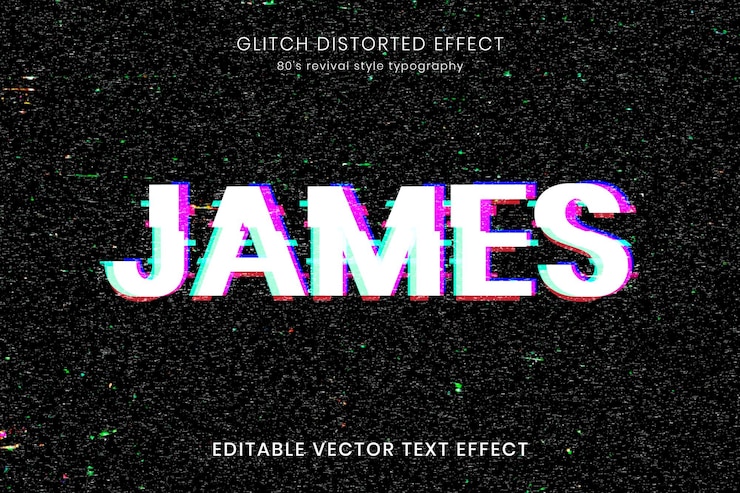Vector Gratis distorted glitch editable text effect template 