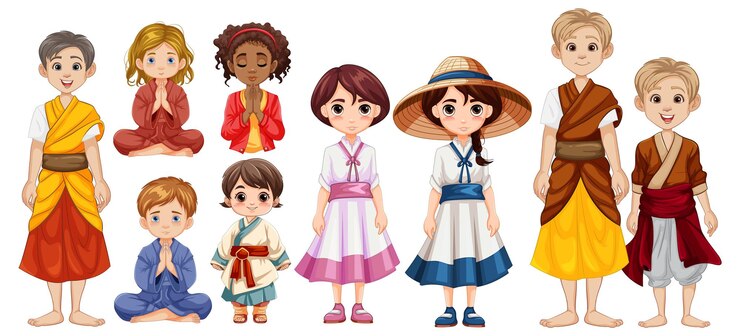 Vector Gratis diverse children in traditional attire