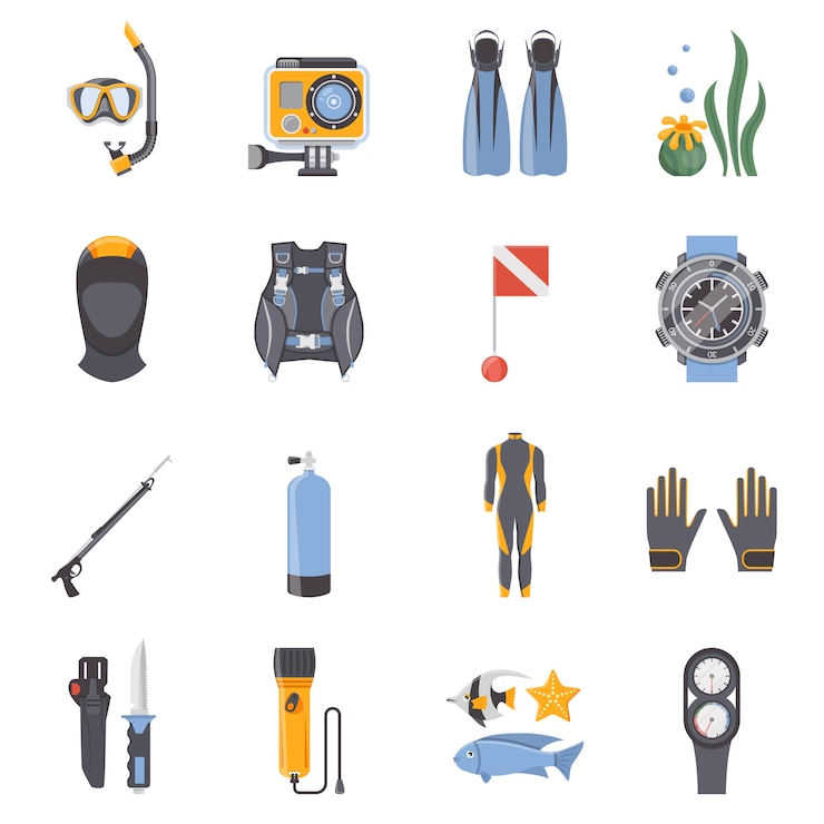 Vector Gratis diving and snorkeling flat decorative icons