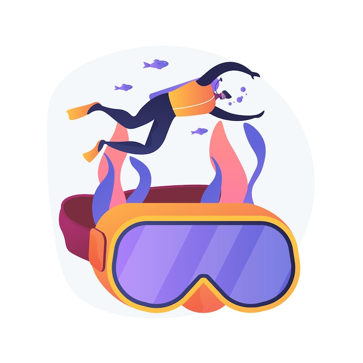 Vector Gratis diving school instructor. scuba diving, underwater recreation, snorkelling lesson. male diver in wetsuit and mask swimming with aqualung. 