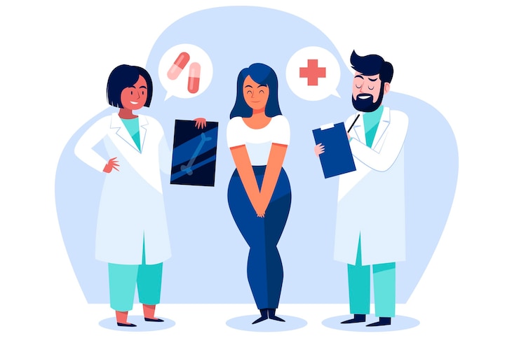 Vector Gratis doctor examining a patient at the clinic