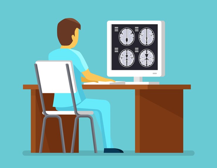 Vector Gratis doctor researches results of mri scan