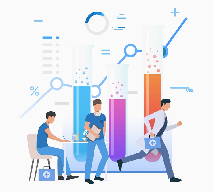 Vector Gratis doctors working in laboratory and running for call 
